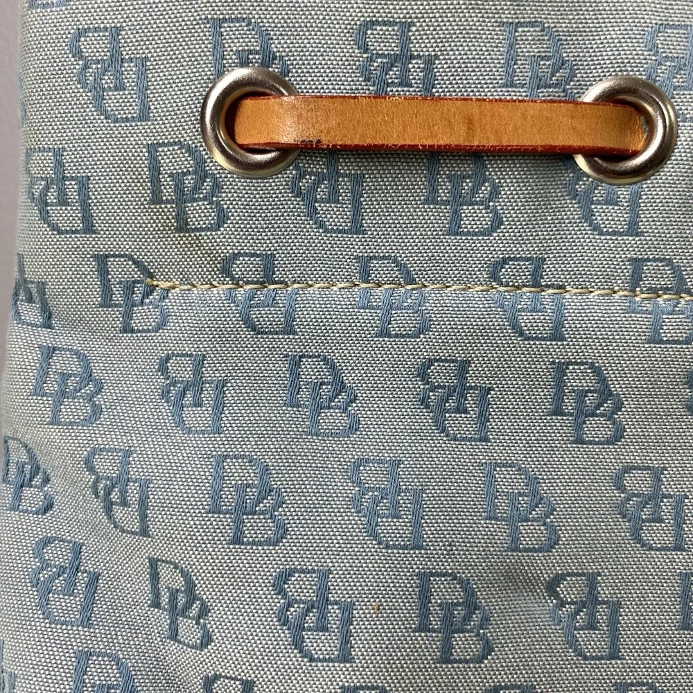 Vintage‎ Dooney&Bourke Baby Blue Signature Canvas and Leather Tassel Bag 8x11x4